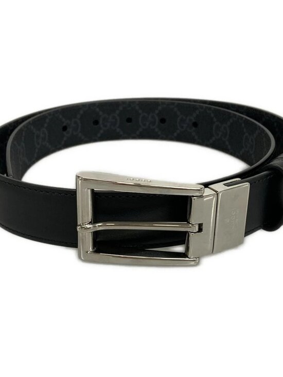 GUCCI GG Supreme 771105 Black Gray Silver PVC Leather - Belt
